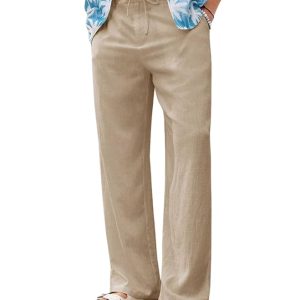 GRECIILOOKS Men’s Linen Trousers | Loose Fit Linen-Cotton Casual Pants for Men | Relaxed Office Wear Formal Trousers for Men | Stylish Beige & Pants